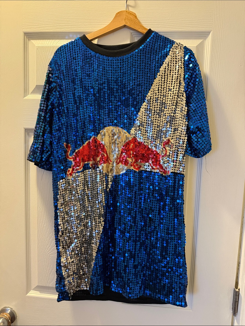 Blue Sequin Short Sleeve T-shirt Dress  with Red Bull Logo S/M